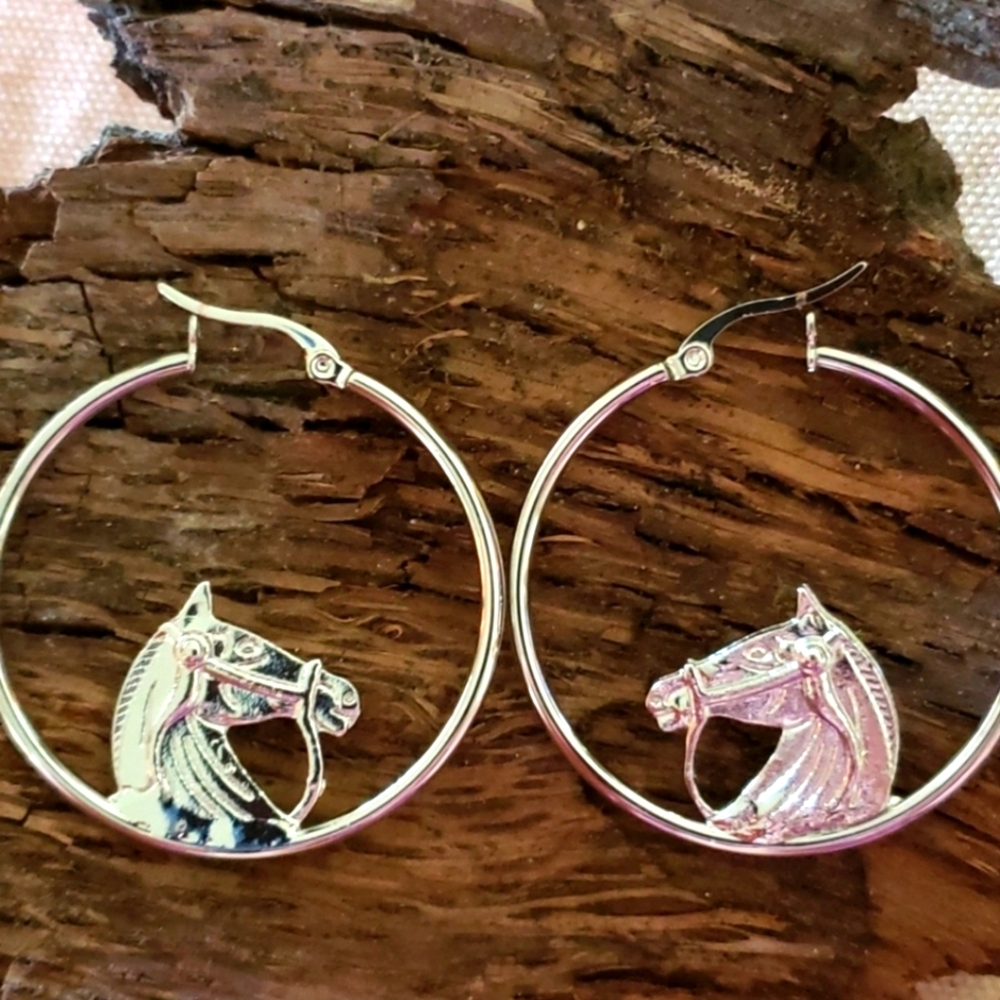 Horse Hoop Earrings. Western Equestrian Cowgirl Vaquera Country Rodeo Caballo